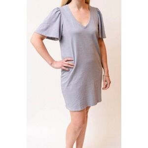 NATION LTD Mallory V Neck Flutter Sleeve T Shirt Dress Gray Cotton Casual Size S
